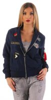 Damen Bomberjacke – Übergangsjacke mit Strickkragen & Patches