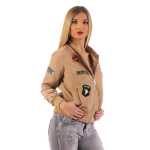 Damen Bomberjacke – Übergangsjacke mit Strickkragen & Patches