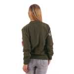 Damen Bomberjacke – Übergangsjacke mit Strickkragen & Patches