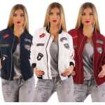 Damen Bomberjacke – Übergangsjacke mit Strickkragen & Patches