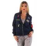 Damen Bomberjacke – Übergangsjacke mit Strickkragen & Patches
