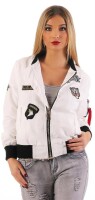 Damen Bomberjacke Jacke mit Patches Übergangsjacke; Ecru S/M