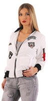 Damen Bomberjacke Jacke mit Patches Übergangsjacke; Ecru S/M