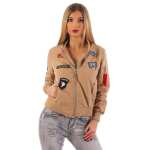 Damen Bomberjacke Jacke mit Patches Übergangsjacke; Beige S/M