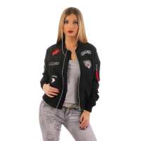 Damen Bomberjacke Jacke mit Patches Übergangsjacke; Schwarz XS/S
