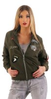 Damen Bomberjacke Jacke mit Patches Übergangsjacke; Khaki S/M