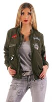 Damen Bomberjacke Jacke mit Patches Übergangsjacke;...