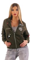 Damen Bomberjacke Jacke mit Patches Übergangsjacke; Khaki M/L