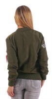 Damen Bomberjacke Jacke mit Patches Übergangsjacke; Khaki M/L