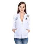 Damen Bomberjacke – Übergangsjacke mit Strickkragen & Patches aus Baumwolle