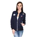 Damen Bomberjacke – Übergangsjacke mit Strickkragen & Patches aus Baumwolle