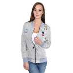 Damen Bomberjacke – Übergangsjacke mit Strickkragen & Patches aus Baumwolle