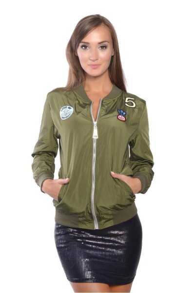Damen Jacke Bomberjacke mit Patches; Khaki S/M