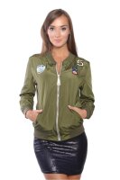 Damen Jacke Bomberjacke mit Patches; Khaki S/M