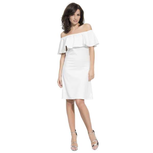Kleid Elegant Bandeau Rüschen; Ecru XL/42