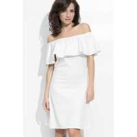 Kleid Elegant Bandeau Rüschen; Ecru XL/42