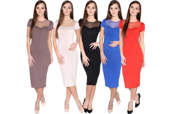 Kleid Kurzarm Top mit Tüll-Ausschnitt;