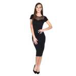 Kleid Kurzarm Top mit Tüll-Ausschnitt;