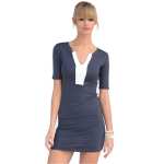 Damen Minikleid mit Kontrast-Ausschnitt – Figurbetontes Stretchkleid aus Viskose