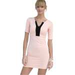 Damen Minikleid mit Kontrast-Ausschnitt – Figurbetontes Stretchkleid aus Viskose