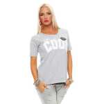Damen IM COOL T-shirt Locker Rundhals Top Sommer Shirt Pastell mit Motiv silber Gr. S M 36 38, 1536