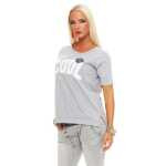 Damen IM COOL T-shirt Locker Rundhals Top Sommer Shirt Pastell mit Motiv silber Gr. S M 36 38, 1536