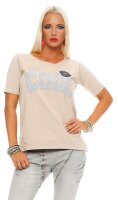 Damen IM COOL T-shirt Locker Rundhals Top Sommer Shirt Pastell mit Motiv silber Gr. S M 36 38, 1536