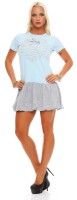 Damen Minikleid Kleid Dress Sommer mit silbernen Motiv und Schleife; Skyblue S/M