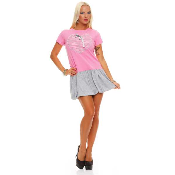 Damen Minikleid Kleid Dress Sommer mit silbernen Motiv und Schleife; Rosa S/M
