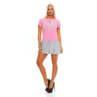 Damen Minikleid Kleid Dress Sommer mit silbernen Motiv und Schleife; Rosa S/M