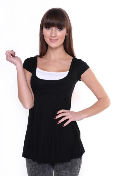 Damen Longshirt Shirt weit geschnitten Top 2 in 1 Optik Schwarz/2XL/3XL 44/46