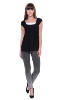 Damen Longshirt Shirt weit geschnitten Top 2 in 1 Optik Schwarz/2XL/3XL 44/46