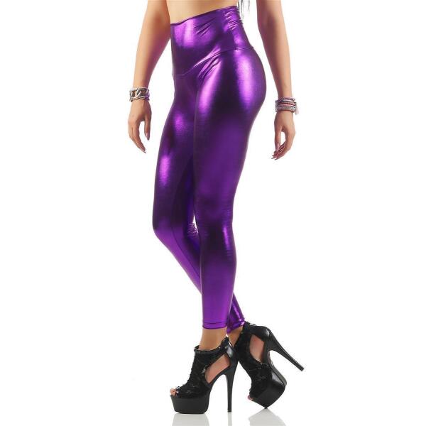 Damen Leggings Hohe Taille Wet-Look Glanz; Lila S/36