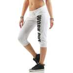 Damen 3/4 Jogginghose mit "WORK OUT"; Weiß-Schwarz XL/42