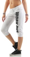 Damen 3/4 Jogginghose mit "WORK OUT"; Weiß-Schwarz 4XL/48