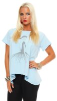 Damen T-shirt Locker Rundhals Top Sommer Shirt Pastell mit Motiv silbe;