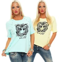 Damen Tiger T-Shirt Locker Rundhals Pastell mit Motiv...