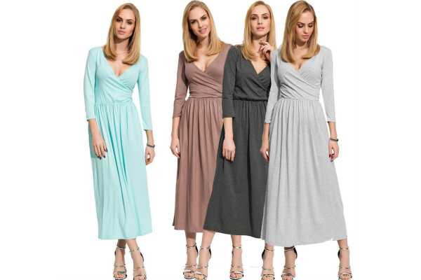 Damen Mittellanges Wickelkleid Raffungen V-Ausschnitt 3/4 Ärmel;