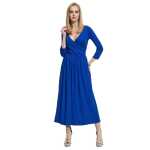 Damen Mittellanges Wickelkleid Raffungen V-Ausschnitt 3/4 Ärmel;