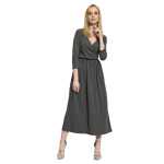 Damen Mittellanges Wickelkleid Raffungen V-Ausschnitt 3/4 Ärmel;