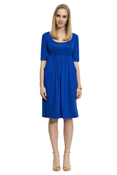 Damen Mittellanges Kleid Dress mit Raffungen; Blau S (36)