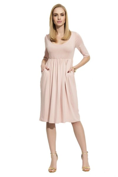 Damen Mittellanges Kleid Dress mit Raffungen; Puderrosa XL (42)