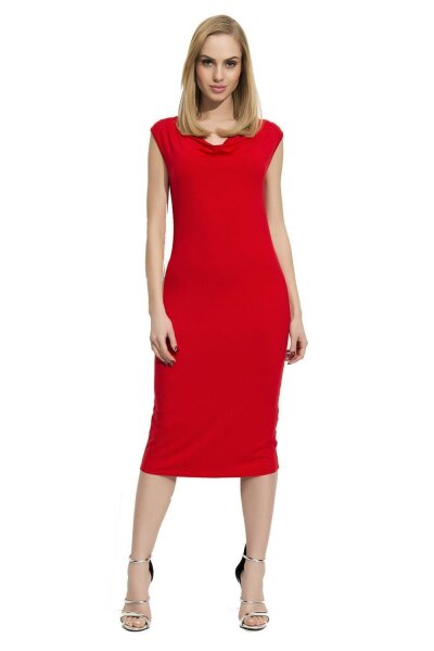 Damen Klassisches Kleid Ärmellos Wasserfallausschnitt; Rot S (36)