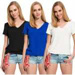 Damen Basic Shirt Bluse V-Ausschnitt ;