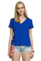 Damen Basic Shirt Bluse V-Ausschnitt ; Blau L (40)