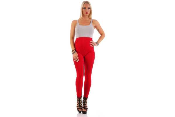 MAMA Umstands Leggings Baumwolle mit Taschen; Rot XL