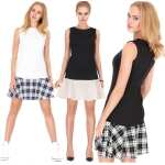 Damen Kleid Minikeid Karomuster Ärmellos Freizeitkleid Rock-Optik