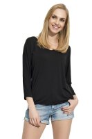 Damen Basic Langarm Bluse V-Ausschnitt;