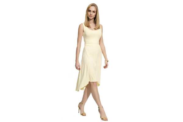 Damen Kleid Trägerkleid Asymmetrisch; Gelb S (36)