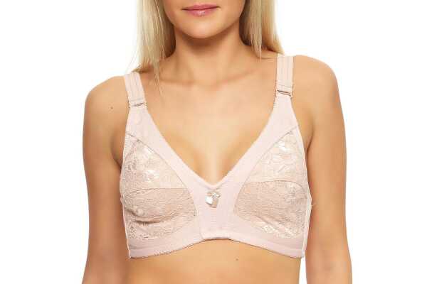 Damen Bra Bügelloser BH aus Spitze mit Schleife weicher BH; Beige 80 D